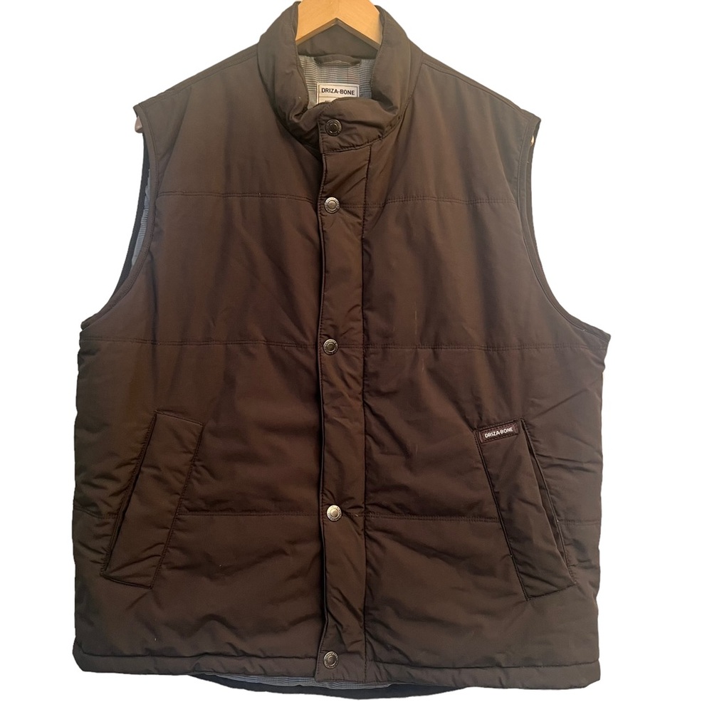 DRIZA-BONE Waistcoat Vest Men's XL Mock Neck Lined Padded Full Zip Brown